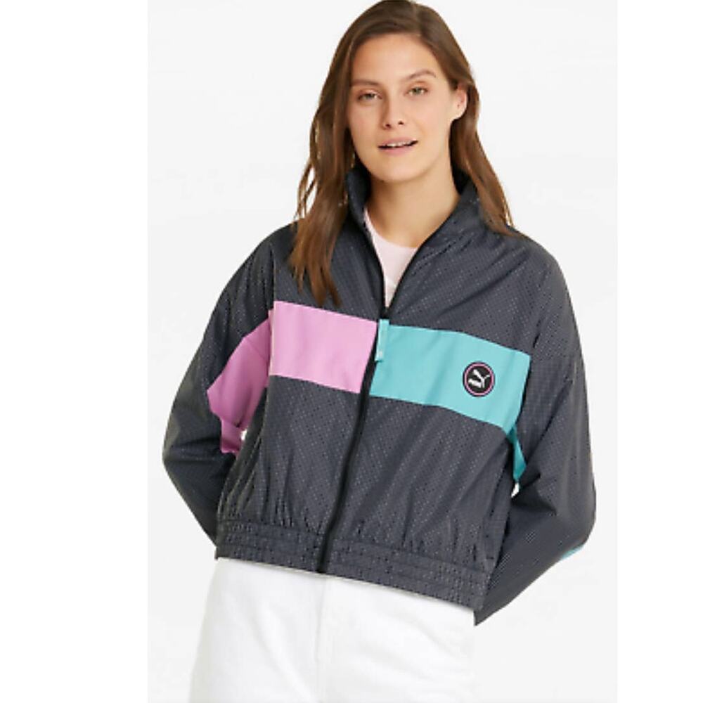 NWT Puma Sportswear Women's Sz Small Retro Colorblock Woven Track Jacket Black